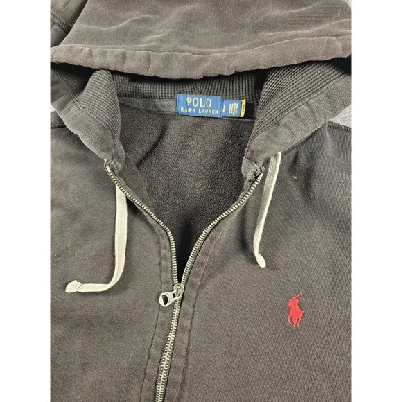 Polo Ralph Lauren Hoodie Mens Large Black Full Zip Fleece Sweatshirt Pony Jacket